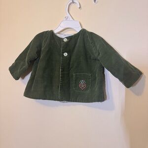 Green Cotton L Corduroy Baby Jacket with Heart Embroidery